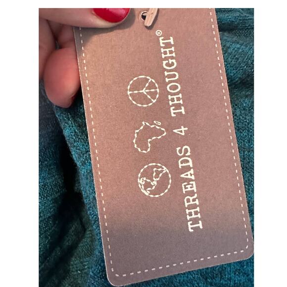 Threads 4 Thoughts teal green long sleeves cowl neck sweater size S - Picture 6 of 14